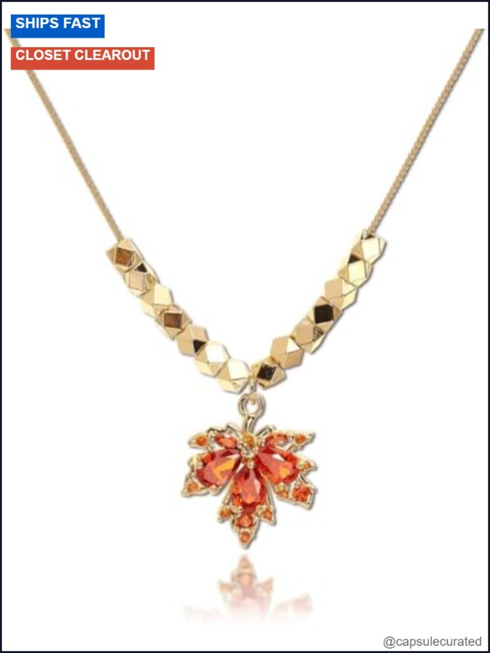 Dainty Maple Leaf Pendant Necklace with Cubic Zirconia, 14k Gold-Plated Brass